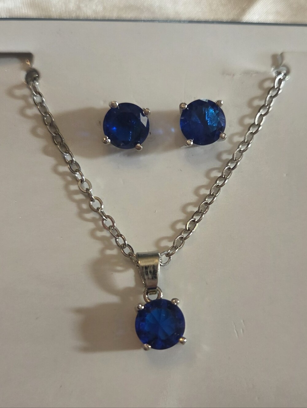 Effy Blue Cubic Zirconia Pendant Necklace and Stud Earrings Set